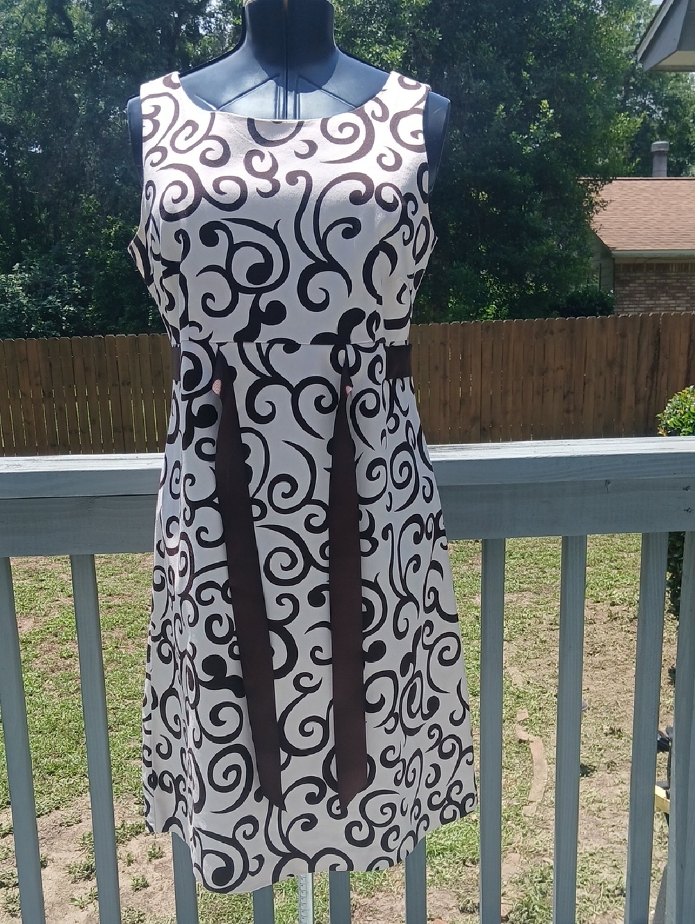 R&K Ivory Midi Dress with Brown Scroll Print